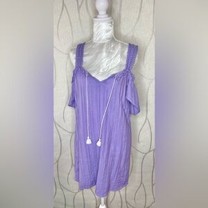 🌷 Aerie 🌷 100% Cotton Hyacinth Purple Off Shoulder Crochet Strap Dress